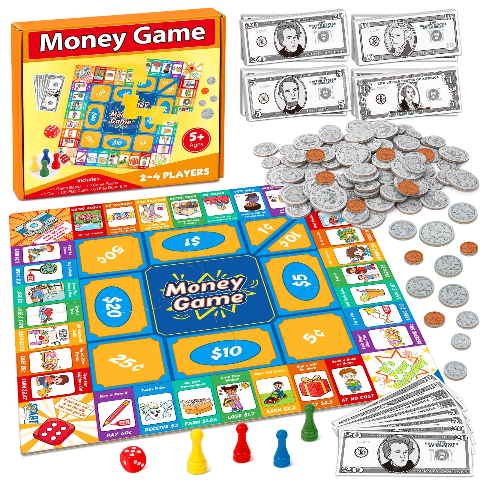 Torlam Kids’ Money Board Game with Coins & Bills
