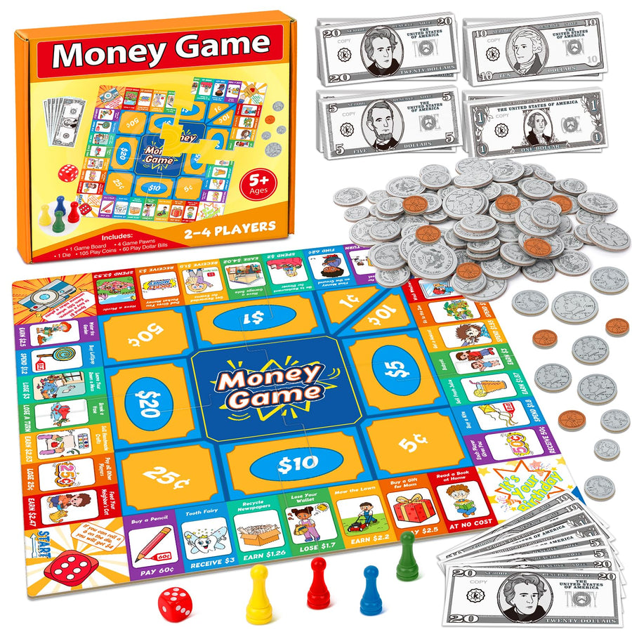 Torlam Kids’ Money Board Game with Coins & Bills