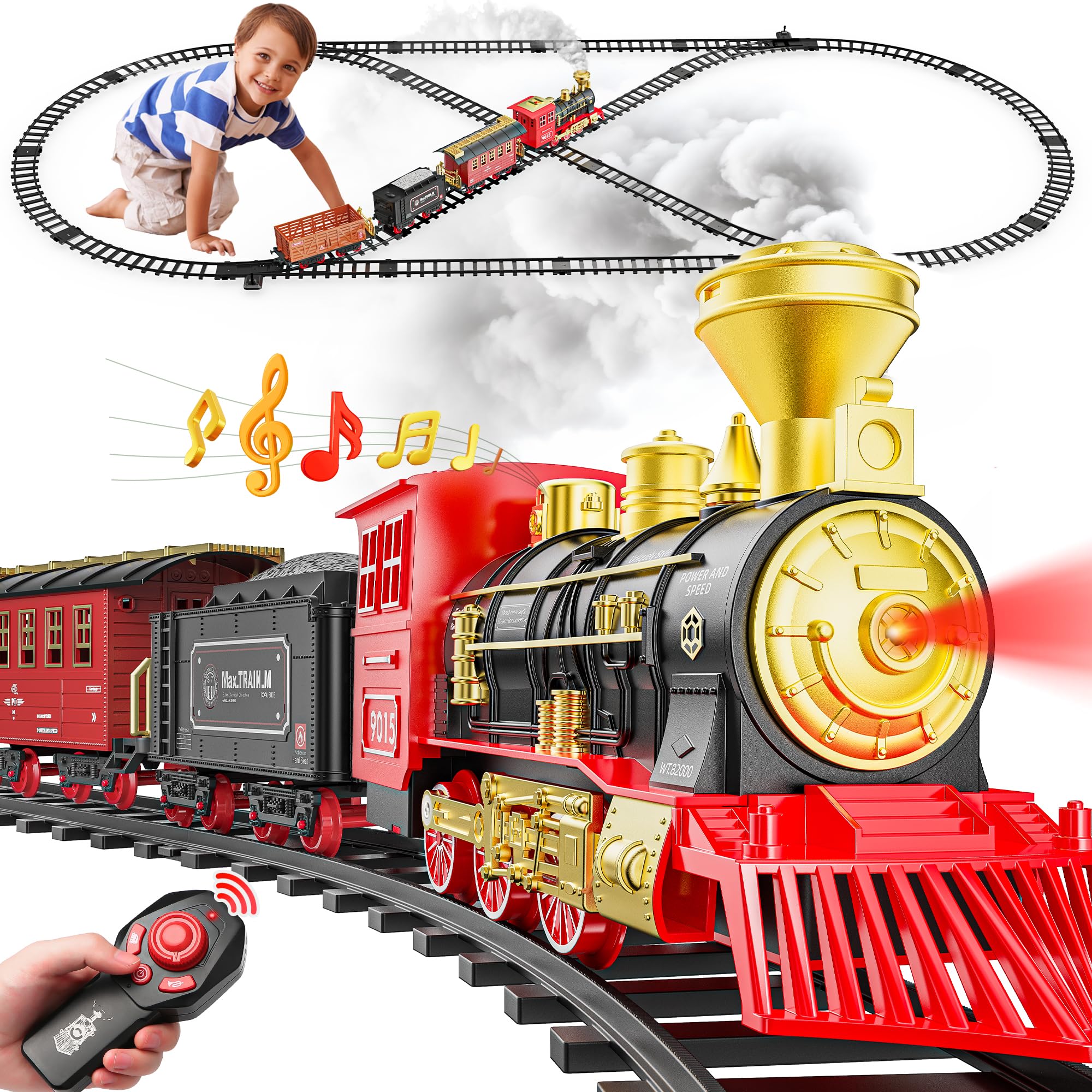 Hot Bee Smoking Toy Train Set with Lights & Sound